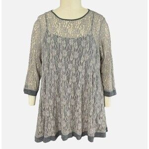 Ali Miles Tunic Top 3X Taupe Grey Lace Cami Fairy Artsy Feminine Angel Whimsical